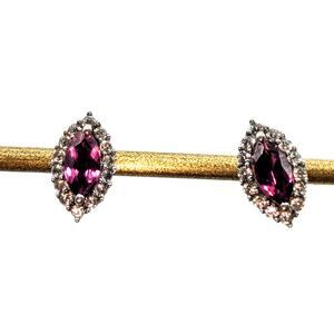 D'Joy 925 Sterling Silver Marquis Amethyst White Spinel Surround Stud Earrings